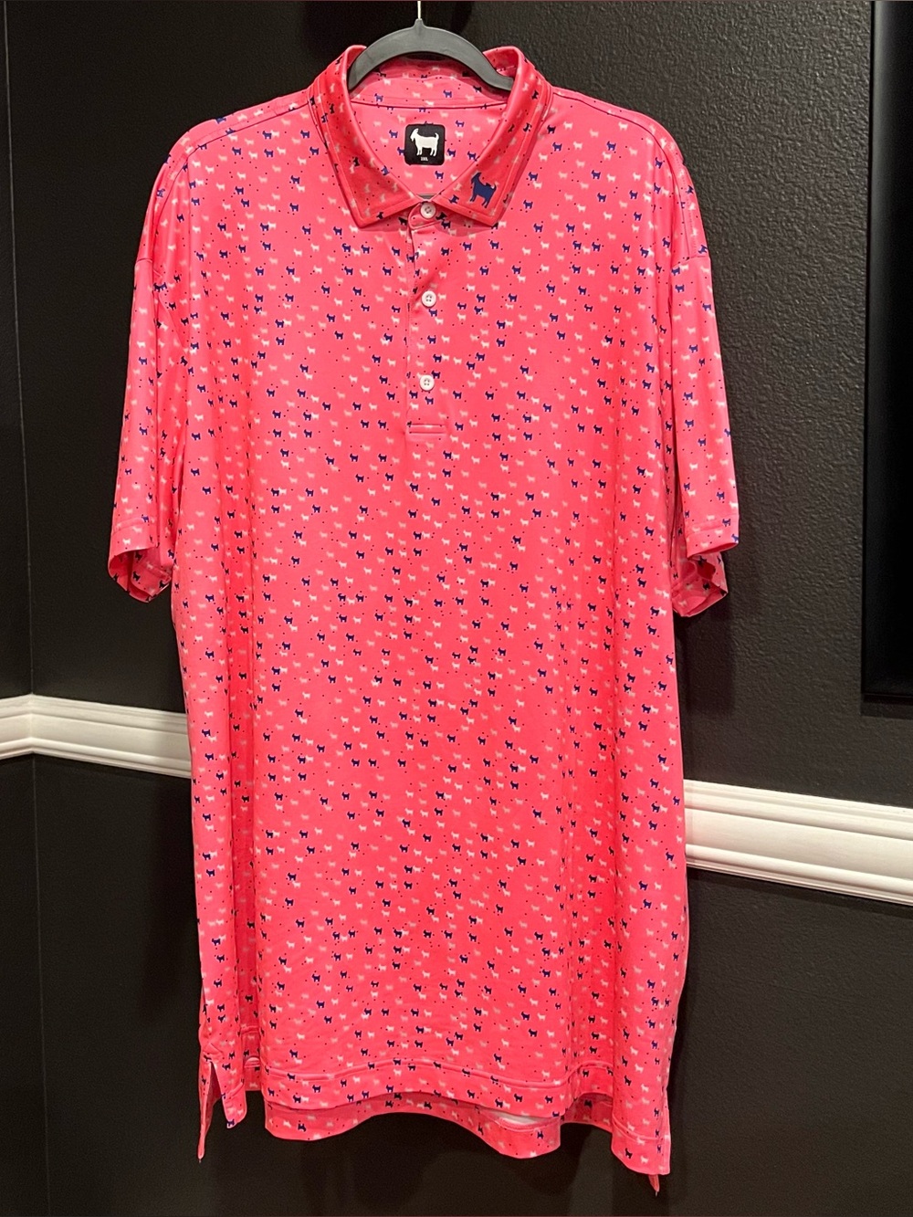 Goated Men's Hot Pink All Over Goat Print Short Sleeve Golf Performance Polo 3XL